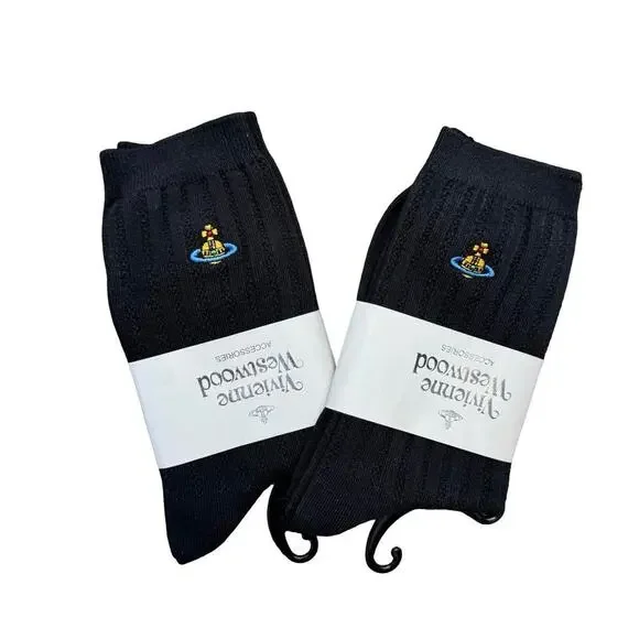 Vivienne Westwood Orb Logo 2 Pairs Black Crew Socks - Picture 1 of 2